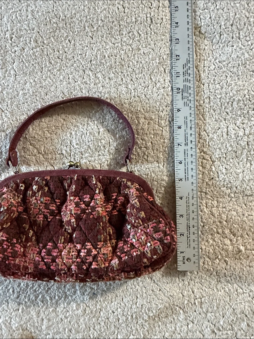 Vera Bradley Quilted Burgundy Suede Accent Kisslock Wristlet
